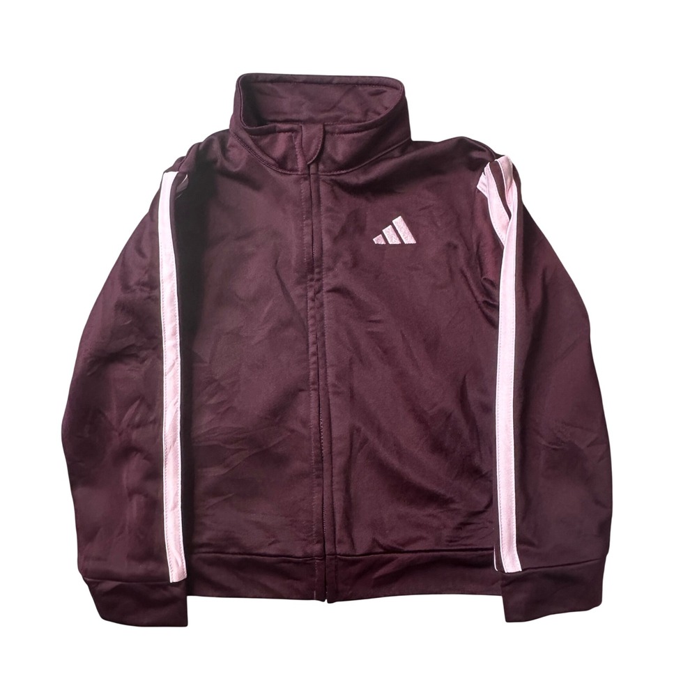 Adidas Track Jacket Kids 3T Burgundy HCM061 3-Stripe Full Zip Recycled Athletic
